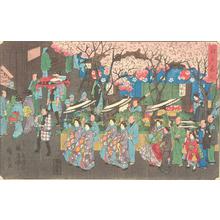 Utagawa Hiroshige: Procession Past the Cherry Trees at Nakanocho in the Yoshiwara, from the series Famous Places in Edo - University of Wisconsin-Madison