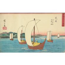 Utagawa Hiroshige: Ferries Sailing for One-and-a-half Ri over the Sea near Arai, no. 32 from the series Fifty-three Stations of the Tokaido (Gyosho Tokaido) - University of Wisconsin-Madison