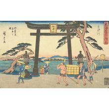 Utagawa Hiroshige, 歌川広重 (Utagawa Hiroshige)による浮世絵「The Junction of the Road to Akiba at Kakekawa, no. 27 from the series Fifty-three Stations of the Tokaido (Gyosho Tokaido)」