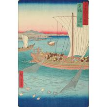 歌川広重: Fishing Boats Netting Flounder in Wakasa Province, no. 30 from the series Pictures of Famous Places in the Sixty-odd Provinces - ウィスコンシン大学マディソン校