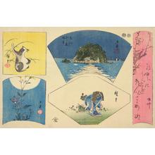 Utagawa Hiroshige: Badger, Enoshima, Poem slip, Moon and Flowers, and Picking Greens, from a series of Harimaze Prints - University of Wisconsin-Madison