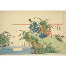 歌川広重: Courtiers Viewing the Moon Through Bush Clover at the Noji Tama River, from the series Six Tama Rivers - ウィスコンシン大学マディソン校