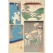 Utagawa Hiroshige: Fukuroi, Nissaka, Kakegawa, and Kanaya, no. 7 from the series Harimaze Pictures of the Tokaido (Harimaze of the Fifty-three Stations) - University of Wisconsin-Madison