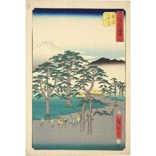 Utagawa Hiroshige: Mt. Fuji at the Left from the Pine Forest of Nanki near Fujisawa, no. 7 from the series Pictures of the Famous Places on the Fifty-three Stations (Vertical Tokaido) - University of Wisconsin-Madison
