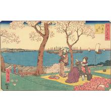 歌川広重: Cherry Trees in Full Bloom at Goten Hill, from the series Famous Places in Edo - ウィスコンシン大学マディソン校