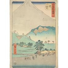 Utagawa Hiroshige: Mt. Fuji and Mt. Ashitaka from Hara, no. 14 from the series Pictures of the Famous Places on the Fifty-three Stations (Vertical Tokaido) - University of Wisconsin-Madison