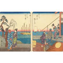 Utagawa Hiroshige, 歌川広重 (Utagawa Hiroshige)による浮世絵「Yokkaichi, no. 44 from the series Fifty-three Stations (Figure Tokaido)」