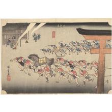 Utagawa Hiroshige: Religious Festival at Atsuta Shrine in Miya, no. 42 from the series Fifty-three Stations of the Tokaido (Hoeido Tokaido) - University of Wisconsin-Madison