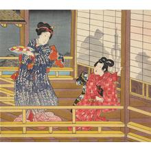 Utagawa Kunisada, 歌川国貞 (Utagawa Kunisada)创作的日本版画《Two Girls in the Corridor of a Restaurant》