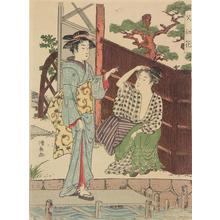 鳥居清長: Two Women by a Boat Landing, from the series Flowers of Nakasu - ウィスコンシン大学マディソン校
