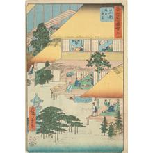 Utagawa Hiroshige: Guests at an Inn at Ishibe, no. 52 from the series Pictures of the Famous Places on the Fifty-three Stations (Vertical Tokaido) - University of Wisconsin-Madison