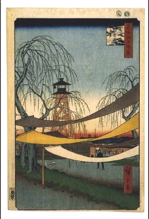 歌川広重: One Hundred Famous Views of Edo: Hatsune Riding Ground, Bakurocho - 江戸東京博物館