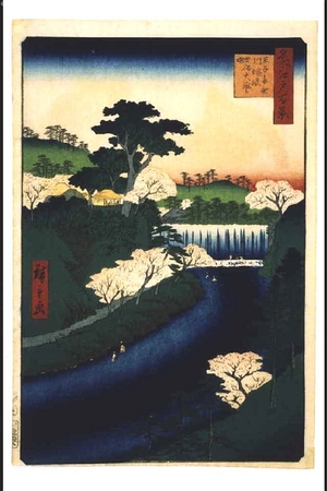 歌川広重: One Hundred Famous Views of Edo: Dam on the Otonashigawa River, Popularly Known as the Great Waterfall - 江戸東京博物館
