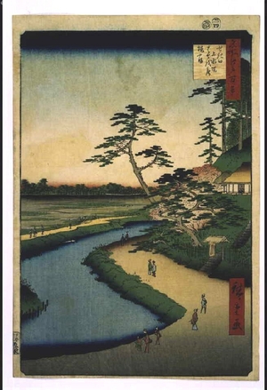 歌川広重: One Hundred Famous Views of Edo: The Poet Basho's Hermitage on Camellia Hill beside the Aqueduct at Sekiguchi - 江戸東京博物館