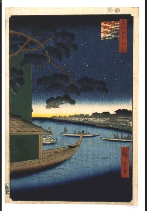 歌川広重: One Hundred Famous Views of Edo: The Shubi-no-matsu Pine by Asakusa River and the Onmaya River Bank - 江戸東京博物館