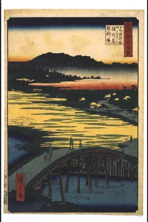 Utagawa Hiroshige: One Hundred Famous Views of Edo: Sugatami-no-hashi Bridge, Omokage-no-hashi Bridge and the Gravel Pits - Edo Tokyo Museum