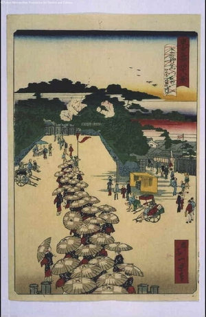 Ikkei: Forty-Eight Famous Views of Tokyo: Cherry Blossom Viewing Procession at Ueno Kuromon Gate - Edo Tokyo Museum