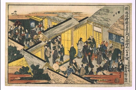 Katsushika Hokusai: New Edition 'Uki-e' (Perspective Picture): The Omon Gateway to Shin-Yoshiwara Licensed Quarter - Edo Tokyo Museum