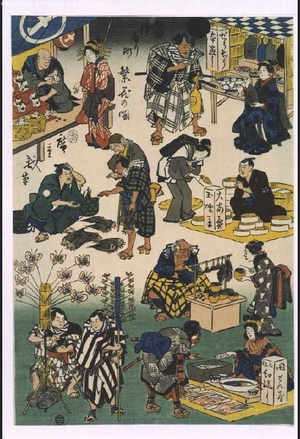 Utagawa Hiroshige: Prosperous Joruri District (Street Vendors and Customers in a Busy Market) - Edo Tokyo Museum