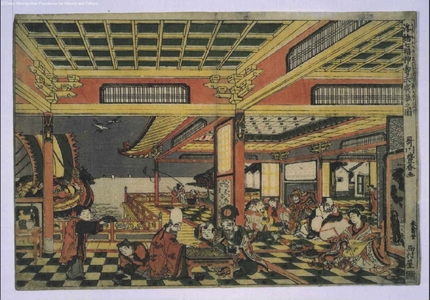 歌川豊春: Ukie-e (Perspective Picture) of the Seven Gods of Good Fortune at Play - 江戸東京博物館