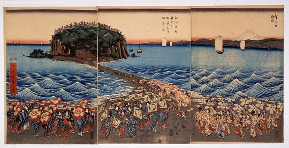 Utagawa Hiroshige: Crowds Participating in the Benzaiten Festival on Enoshima, Sagami Province - Edo Tokyo Museum