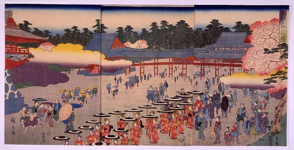 Utagawa Hiroshige II: Cherry Blossom Viewing in Ueno, in the Eastern Capital - Edo Tokyo Museum