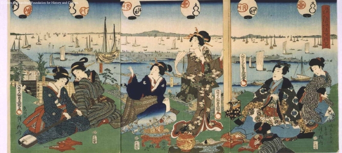 Utagawa Kunisada: Famous Places in Edo: View Over the Breakwater at Tsukiji - Edo Tokyo Museum