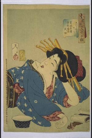 Tsukioka Yoshitoshi: Thirty-Two Daily Scenes: 'Looks Slovenly', Mannerisms of a Kyoto Geisha from the Kansei Period - Edo Tokyo Museum