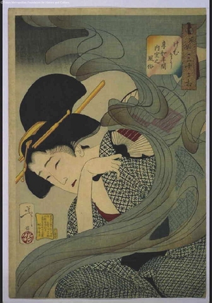 月岡芳年: Thirty-Two Daily Scenes: 'Looks Smoky', Mannerisms of a Housewife from the Kyowa Period - 江戸東京博物館