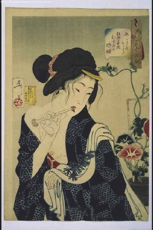 月岡芳年: Thirty-Two Daily Scenes: 'Looks Refreshing', Mannerisms of a Girl from the Kyoka Period - 江戸東京博物館