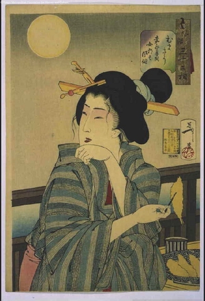 月岡芳年: Thirty-Two Daily Scenes: 'Looks Delicious', Mannerisms of a Courtesan from the Kaei Period - 江戸東京博物館