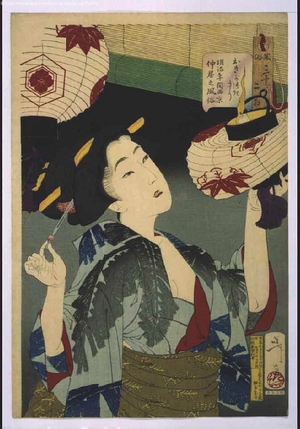 月岡芳年: Thirty-Two Daily Scenes: 'Looks Observant', Mannerisms of Kyoto Waitress from Meiji Period - 江戸東京博物館