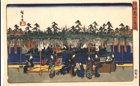 歌川広重: Famous Places in the Eastern Capital (Edo): Wisteria Blossom at Kameido - 江戸東京博物館