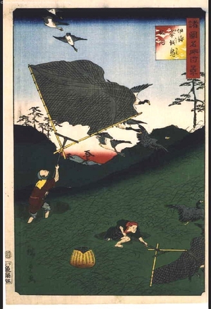 Utagawa Hiroshige II: One Hundred Views of Famous Places in the Provinces: Catching Ducks in Nets, Ogoshi, Iyo - Edo Tokyo Museum