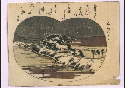 歌川豊広: Eight Views of Edo: Evening Snow at Mimeguri Shrine - 江戸東京博物館