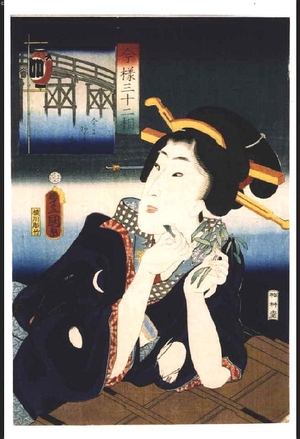 Utagawa Toyokuni (UTAGAWA Toyokuni III)による浮世絵「The Thirty-two Expressions in Contemporary Style: Waiting (for the Fireworks to Start)」