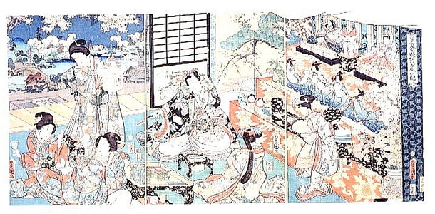 歌川国貞: Three Prints Depicting Girl's Day Celebrations - 江戸東京博物館