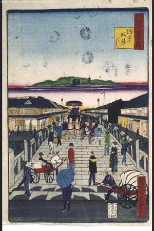 歌川国貞三代: Famous Views of Modern Tokyo: The Two-Arched Bridge in Asakusa - 江戸東京博物館