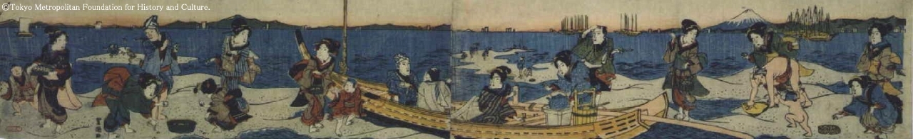 Utagawa Toyoshige: Shellfish Gathering at Low Tide - Edo Tokyo Museum