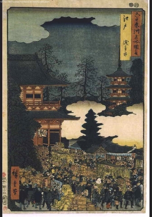 Utagawa Hiroshige, 歌川広重 (UTAGAWA Hiroshige)による浮世絵「Famous Views of the Sixty-odd Provinces: Fair at Asakusa, Edo」