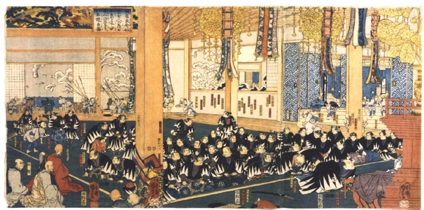 Utagawa Kuniyoshi: Chushingura: Oboshi Yoshikane and the Other More than 40 Loyal Retainers Burn Incense at Enkakuji, Having Fulfilled Their Vow - Edo Tokyo Museum