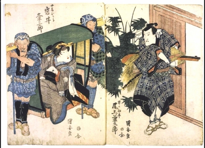 歌川国安: Onoe Kikugoro as Hayano Kanpei and Iwai Kumesaburo as Okaru, from Chushingura - 江戸東京博物館