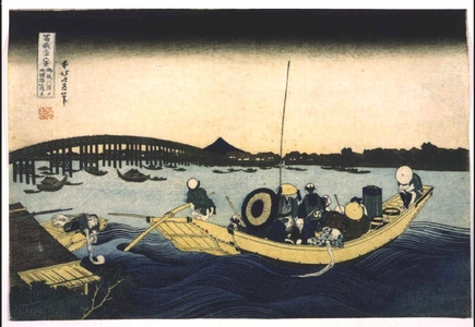 Katsushika Hokusai: Thirty-six Views of Mt. Fuji: Sunset over Ryogoku Bridge from the Ommaya Embankment - Edo Tokyo Museum