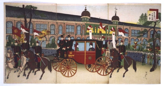 豊原周延: Meeting of the Red Cross Society: Her Majesty the Empress Travels to Ueno Park - 江戸東京博物館