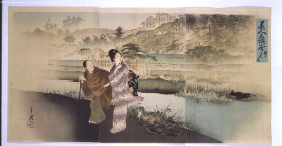 Ogata Gekko, 尾形月耕 (OGATA Gekko)による浮世絵「Famous Views and Beautiful Women: The Iris at Sekiguchi」