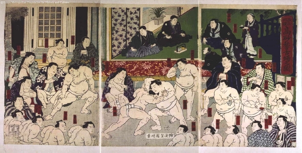 Utagawa Kuniaki: Takasago Stable Members at Practice - Edo Tokyo Museum