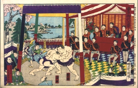 歌川国明: Sumo: The Emperor Watches a Match - 江戸東京博物館