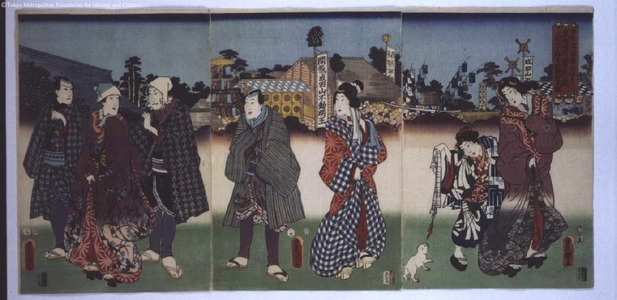 Utagawa Kunisada: Participants in the Naritasan Fudoson Festival at the Fukagawa Hachiman Shrine in the Eastern Capital on III:20, 1856 - Edo Tokyo Museum