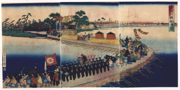 月岡芳年: Pontoon Bridge Built at Rokugo, Musashi, for the Emperor�fs Crossing of the Tama River - 江戸東京博物館