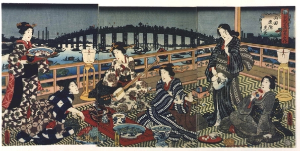 Utagawa Kunisada: Famous Views of the Eastern Capital Throughout the Four Seasons: Evening at Ryogoku - Edo Tokyo Museum